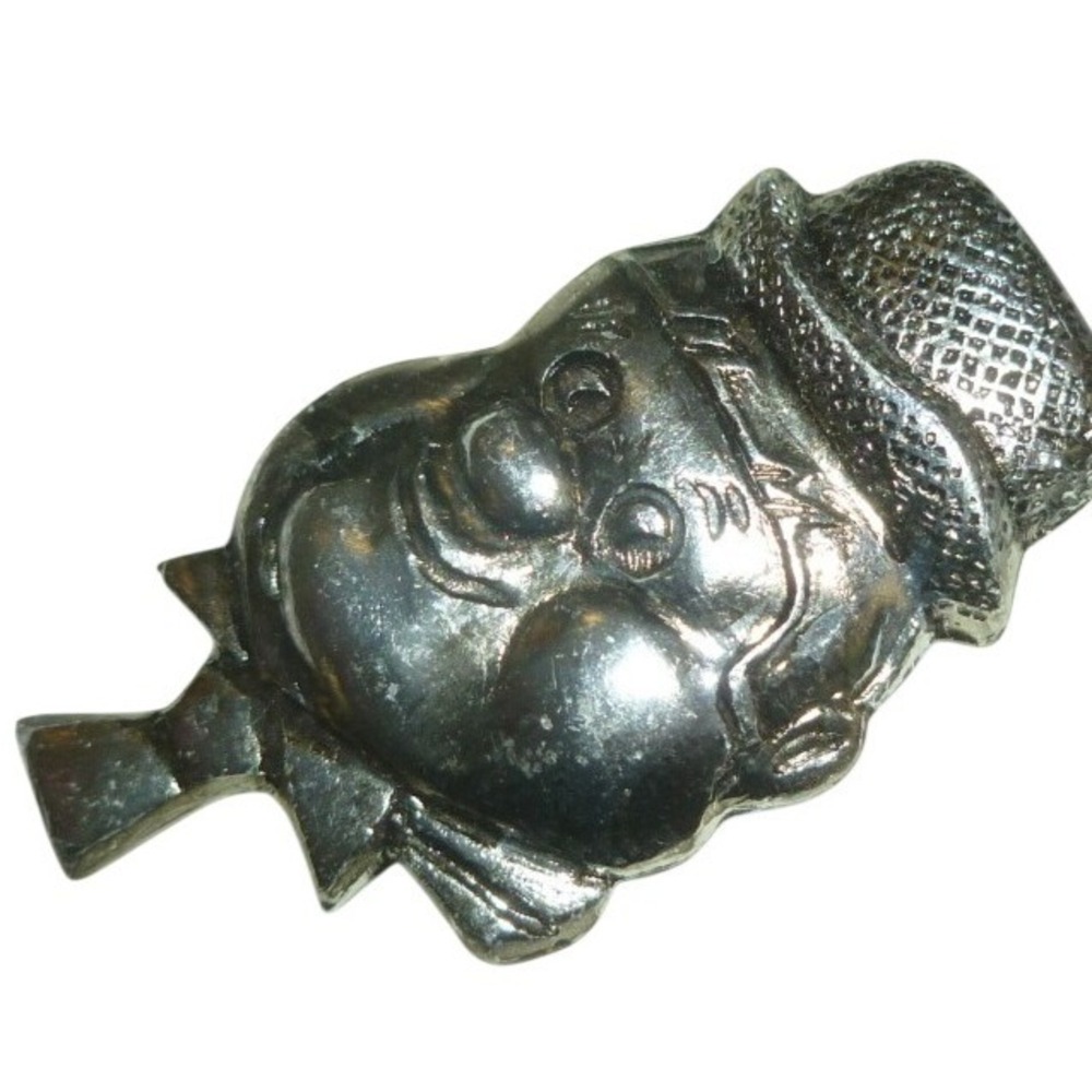 VINTAGE HONG KONG CLOWN HEAD Metal Silver Tone Brooch Pin New